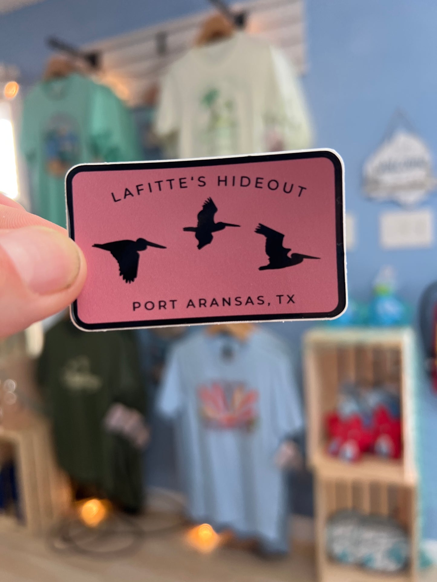 Pelicans Flying - LaFitte's Hideout - Port Aransas, TX Sticker