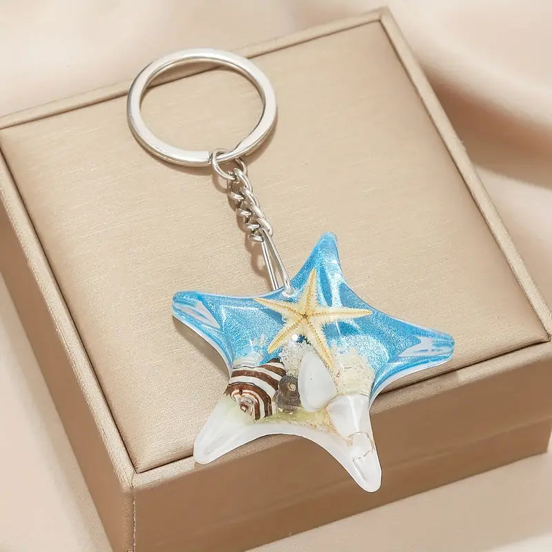 Starfish Beach Scene Bubble Keychain