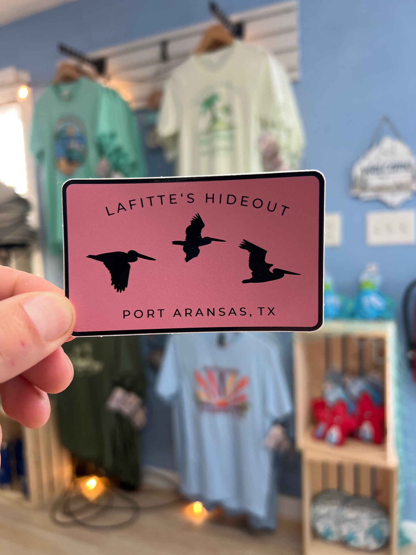 Pelicans Flying - LaFitte's Hideout - Port Aransas, TX Sticker
