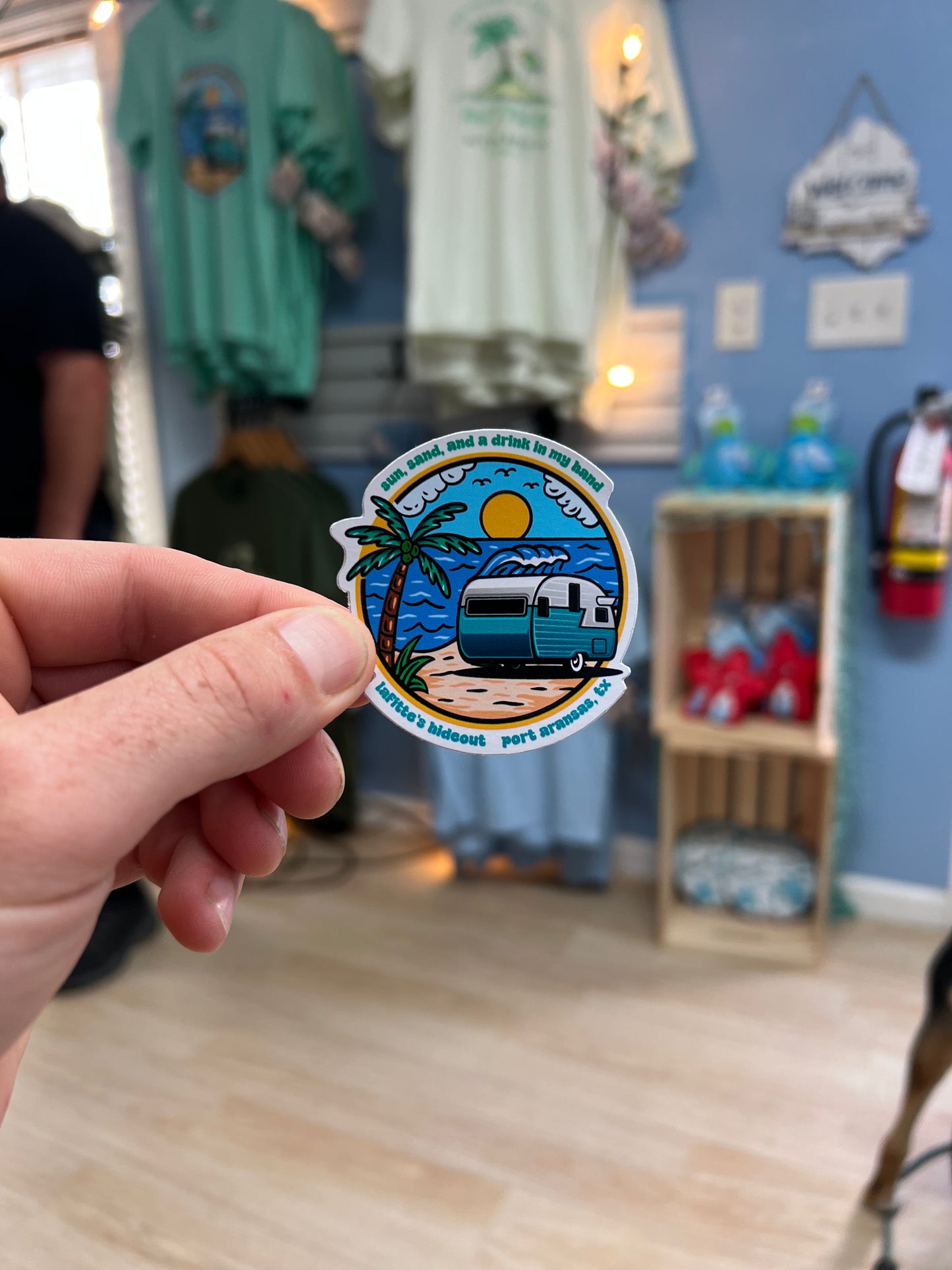 Sun, Sand, and a Drink in My Hand - LaFitte's Hideout - Port Aransas, TX Sticker