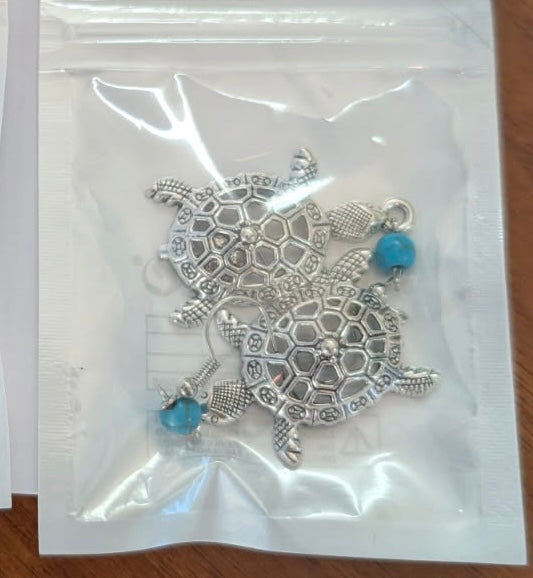 Silver + Turquoise Turtle Metal Earrings